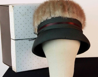 Vintage 1960s Mink Fur & Wool Mod Hat - Henry Pollack NY Designer