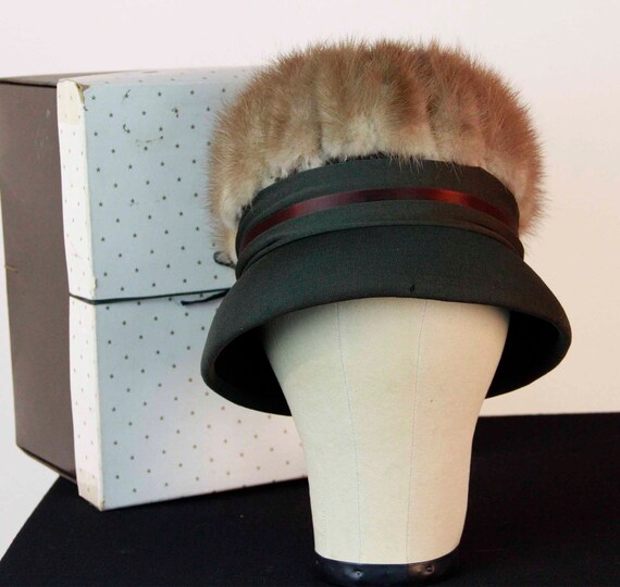 Vintage 1960s Mink Fur & Wool Mod Hat - Henry Pollack NY 