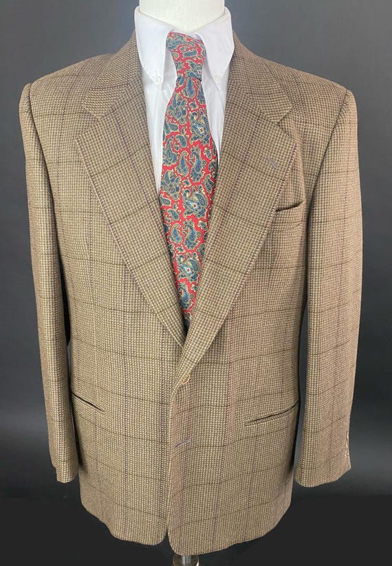 Vintage Valentino Uomo Tweed Blazer | Brown Windowpane Sport Coat | Italian Wool Jacket | Classic Menswear | Preppy Tailored | 38R