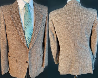 Vintage YSL Yves Saint Laurent Classic Brown Tan Tweed Preppy Two Button Sport Coat Blazer 38-40 Regular