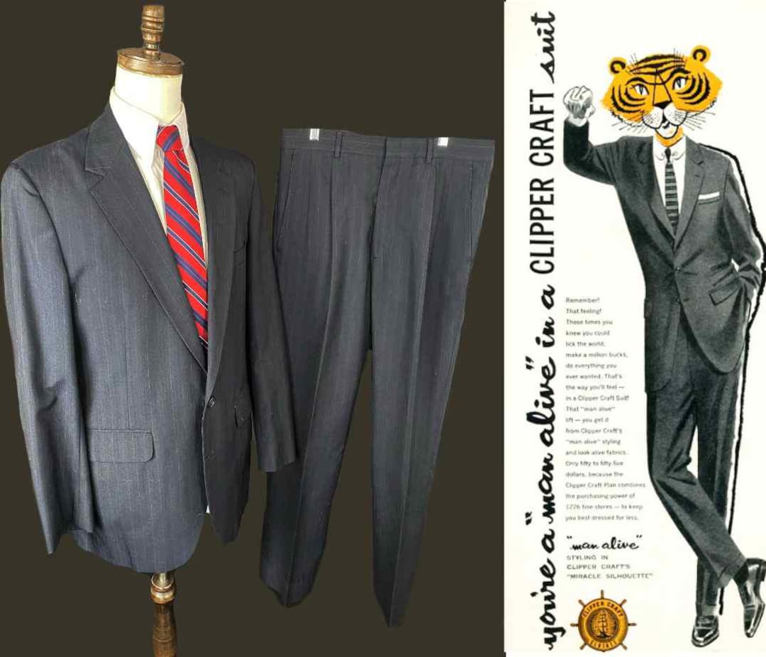 Clipper Craft Vintage 1960s Clipper Craft Ivy League Suit Charcoal Gray Multi Stripe ...
