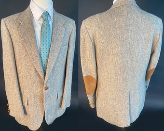 Vintage Farah Clothing Company Herren Heather Grey Fleck Tweed Preppy Sport Mantel Odd Jacke Blazer Lederknöpfe Ellbogen Patches 42L