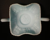 FENTON Blue Satin Glass Bon Bon Butterfly Dish Marked