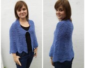 Blue wool cape with scalloped edges, knit cape, knitted cape, blue cape, wool cape, blue capelet, wool capelet, knit capelet, wool capelet