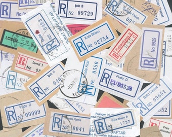 Vintage Registered Mail Labels / Postal Ephemera for Art and Craft Projects / Altered Book Addition, Glue Book Embellishment, Scrapbooking