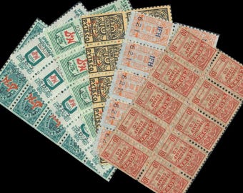 Vintage Trading Stamp Sets / Retro Grocery Ephemera / Green S&H, Gold Bond, Crown, Philadelphia Yellow / Collage Art Material, ATC Supply