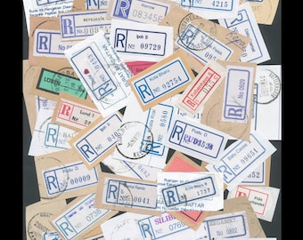 Vintage Registered Mail Labels / Postal Ephemera for Art and Craft Projects / Altered Book Addition, Glue Book Embellishment, Scrapbooking