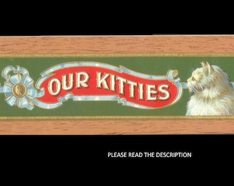 Antique Cigar Box Label, 1930's or 1940's / Our Kitties / White Persian Cat / Vintage Paper Ephemera for Collectors, Collage Art, Home Decor