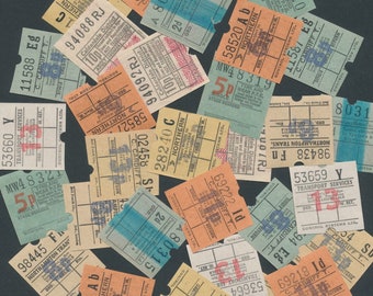 Retro U.K. Bus Tickets / England, Britain /  Perfect in Collage, Artist Trading Cards, Scrapbooks, Junk Journals, Altered Books, Mixed Media