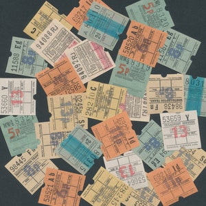 Retro U.K. Bus Tickets / England, Britain / Perfect in Collage, Artist Trading Cards, Scrapbooks, Junk Journals, Altered Books, Mixed Media image 1