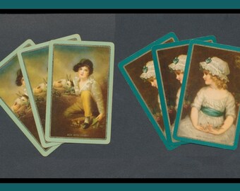 Vintage speelkaarten/6 Gainsborough-schilderijen/Jonge jongen en meisje/Perfect voor ruilkaarten van kunstenaars, junkjournals, schaduwboxen, ACEO