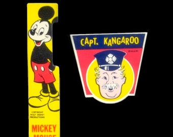 Mickey Mouse and Captain Kangaroo Vintage Labels / 1950's Flashlight / Collectible Paper Ephemera, Scrapbook Embellishment, Altered Book