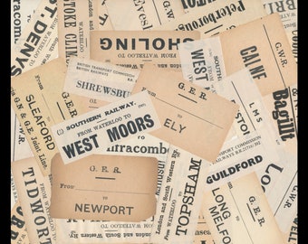 Early 1900's British Railway Luggage Labels / Vintage English Paper Ephemera / Antique Collage Art, Travel Theme Scrapbook, Junk Journal