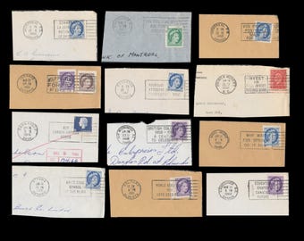 Vintage Canada Postmarks and Slogans on old Canadian Postage Stamps / Fun Material for Collage Art, Altered Book Spreads, Junk Journal Pages