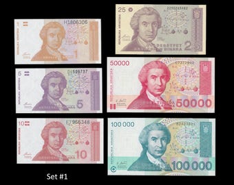 Vintage Kroatië bankbiljetten 1991-1993 / oude dinar valuta / verzamelobject, collagevoorraad, gewijzigde boekversiering, toevoeging plakboek