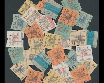 Retro U.K. Bus Tickets / England, Britain /  Perfect in Collage, Artist Trading Cards, Scrapbooks, Junk Journals, Altered Books, Mixed Media