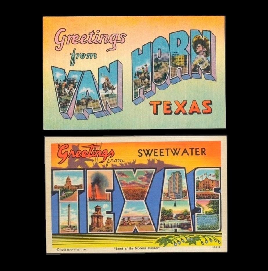 1940's Linen Postcards / Big Letter Greetings From Texas