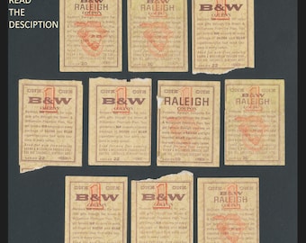 Vintage B&W Coupons, Raleigh and Belair Cigarettes / Brown and Williamson Company / Collectable Tobacco Ephemera / Collage Art Material