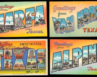 1940's Linen Postcards  /  Big Letter Greetings From Texas / Collectible Cards, Collage Material, Altered Books, Mail Art, Junk Journal Page