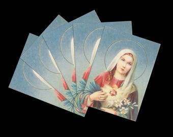 Small Mid-Century Virgin Mary Holy Cards / Printed in Italy / Vintage Paper Ephemera / Scrapbook Embellishment, Collage Material, ATC Series