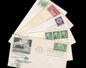 Vintage 1950's USA First Day of Issue Envelopes / George Washington, Pennsylvania Academy of Fine Arts, Statue of Liberty,  Lajos Kossuth