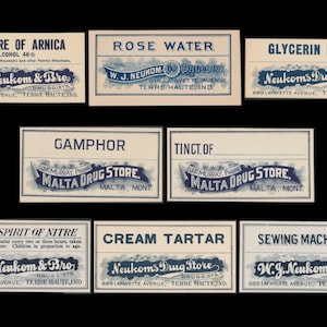 Antique Apothecary Labels / Vintage Druggist Ephemera / Rose Water, Spirit of Nitre, Arnica, etc. / Collage Art Material, ATC Embellishment