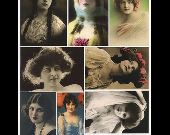 Pretty Woman / Gorgeous Collage Sheet / 1920's Women, Black and White Victorian, Colour Headshots, Flapper, Photographs / Mixed Media Supply