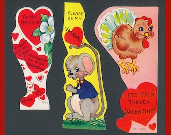 Vintage Die Cut Valentines / 1950's Paper Ephemera / Mid-Century Illustration / Altered Book Addition, Junk Journal Embellishment ATC Supply