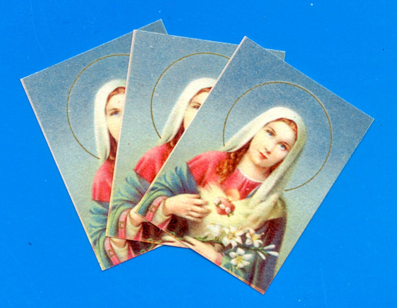 Mid-Century Virgin Mary Holy Cards Printed in Italy Vintage Paper Ephemera