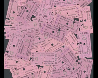 Vintage Britse treinkaartjes / Pink Day retour treinkaartje 1983 / bestemming Liverpool + / collagemateriaal, versiering junkjournaal