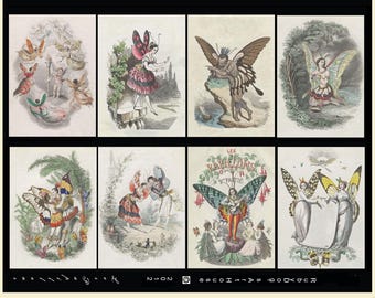 Butterfly Fairies Collage Sheet / Vintage Les Papillons Images / Junk Journal Embellishment, Decoupage Material, Cardmaking Supply