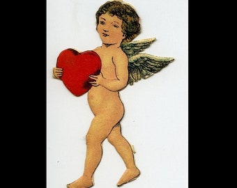 1920's Antique Cupid Die Cut / Valentine's Day / Heart Handmade Card, Gift Tag, Scrapbook Embellishment, Lunch Bag Surprise, Junk Journal