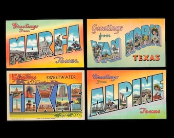 1940's Linen Postcards / Big Letter Greetings From Texas