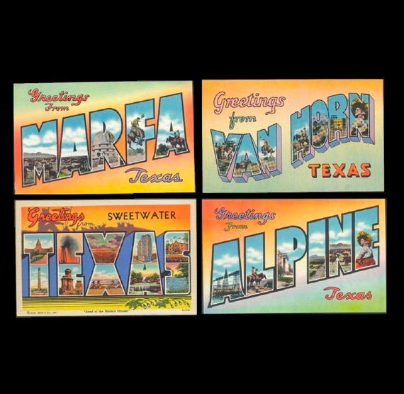 1940's Linen Postcards / Big Letter Greetings From Texas