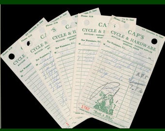 Vintage Bicycle Hardware Store 1945 Receipts / Cap's Cycle New Westminster B.C. / Paper Ephemera Collage Material, Junk Journal Supply