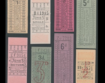 Vintage British TrainTickets / England Transport Railway / Travel Collage, Junk Journal, United Kingdom Altered Art, Mixed Media, ATC Series