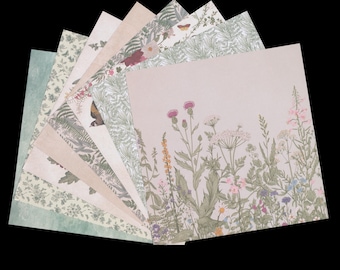Nature Theme Origami Paper / Birds Flowers Ferns and Leaves / Junk Journal Material, Collage Art Paper, Altered Book Supply, ATC Background