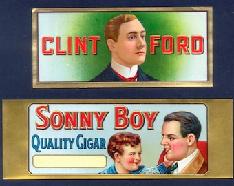 Early 1900's Antique, Lithographed Labels / Clint Ford, Sonny Boy Cigar /  Home Decor, Collage, Mixed Media, Arts and Crafts, Collectible