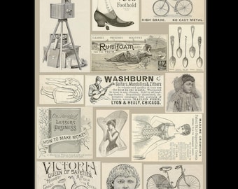 Vintage Sepia Advertisements Collage Sheet / Youth's Companion Publication 1898 / Collage Material, Junk Journal Embellishment, Antique ATC