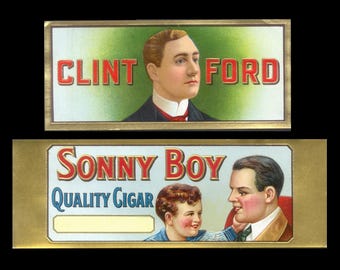 Early 1900's Antique Lithographed Labels / Clint Ford, Sonny Boy Cigar /  Home Decor, Mixed Media Supply, Arts and Crafts, Collectible