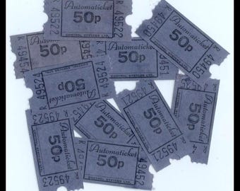 Retro Britse tickets / blauwe 50p-automaat Keep Britain Tidy / Mixed Media Supply, reiscollagemateriaal, ruilkaartpakket voor artiesten