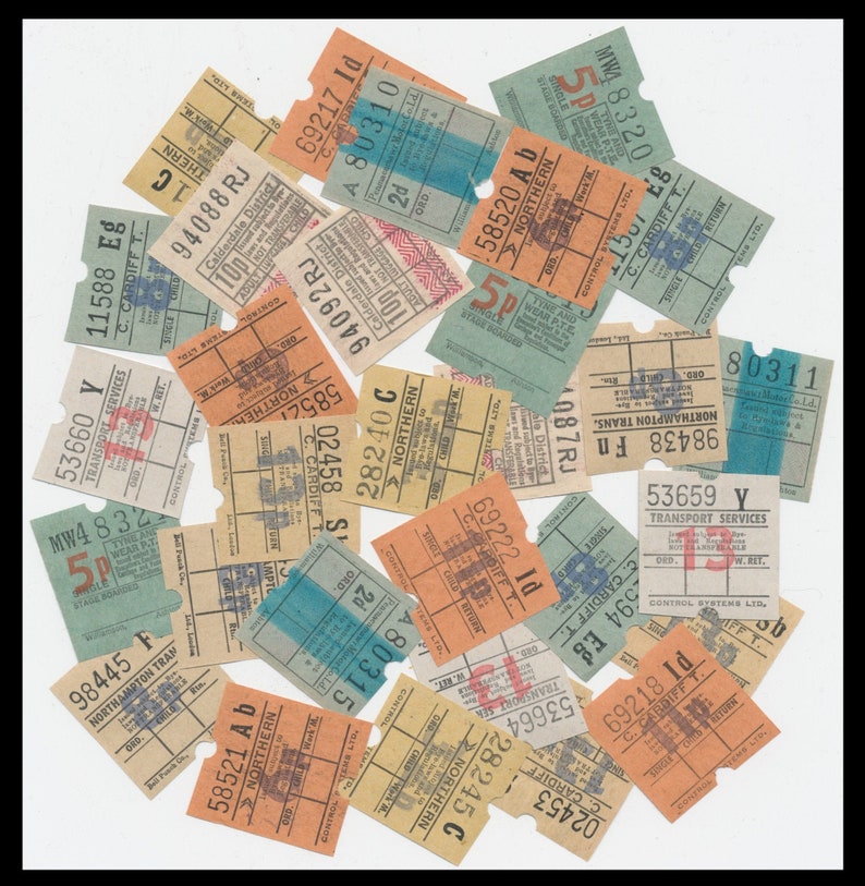 Retro U.K. Bus Tickets / England, Britain / Perfect in Collage, Artist Trading Cards, Scrapbooks, Junk Journals, Altered Books, Mixed Media image 5