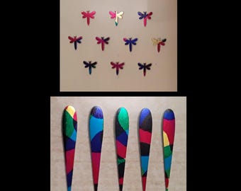Stickers metallic traan en kleine vlinder / glanzend veelkleurig voor knutselen, toevoeging van ongewenste dagboeken, versiering kunstenaarsruilkaart