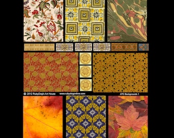 Autumn Colours Collage Sheet / Leaves, Patterns, Marbling, Designs / Artist Trading Card, Junk Journal, Glue Book, Mixed Media, Gift Tag