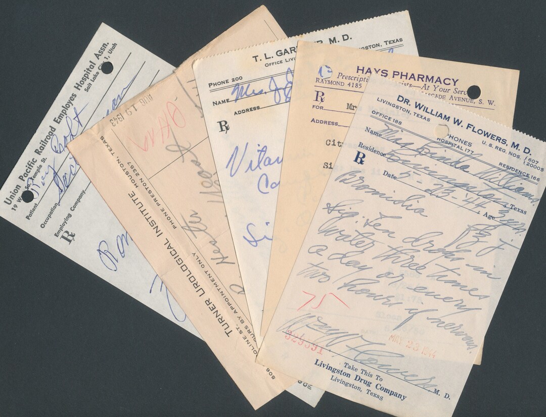 1940 s 1950 s Vintage Rx Prescriptions Antique Paper Ephemera 1940 s 1950 s Vintage Rx Prescriptions Antique Paper Ephemera