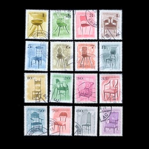 Vintage Hungarian Chair Postage Stamps / Collage Fodder, Mixed Media Supply, Handmade Card Embellishment, ATC Material / Furniture Design