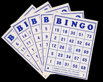 Set of 5 Bingo Cards / Blue Numbers on White Background / Junk Journal Card, Altered Art Background, Christmas Decoration Material