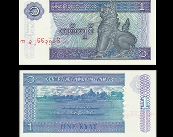 Myanmar 1 Kyat Banknotes / Colourful with Fine Detail / Decorative Junk Journals, Artist Trading Card Addition, Travel Collage Embellishment