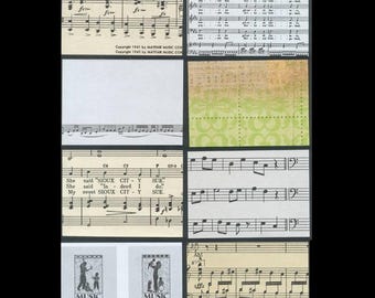 Muziekthema artiest ruilkaart achtergronden / collage, ACEO, muzikale handgemaakte kaart, cadeaulabel, junkjournaal, aangepast boek, gemengde media, ATC