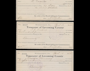 Very Rare 1914 USA Antique Receipts / Lycoming County Pennsylvania / Original Vintage Paper Ephemera / Collage Material, Decoupage Paper
